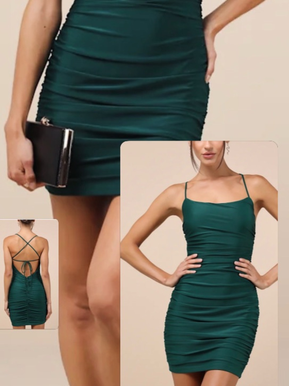 Lulu's Emerald Green Ruched Spaghetti Strap Mini Dress Small NWT